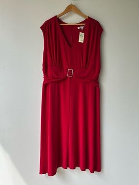 Coldwater Creek Red Beaded Knit Dress Stretch Sleeveless USA Women’s Size 20